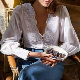 Embroidered V Neck Long Sleeve Blouse