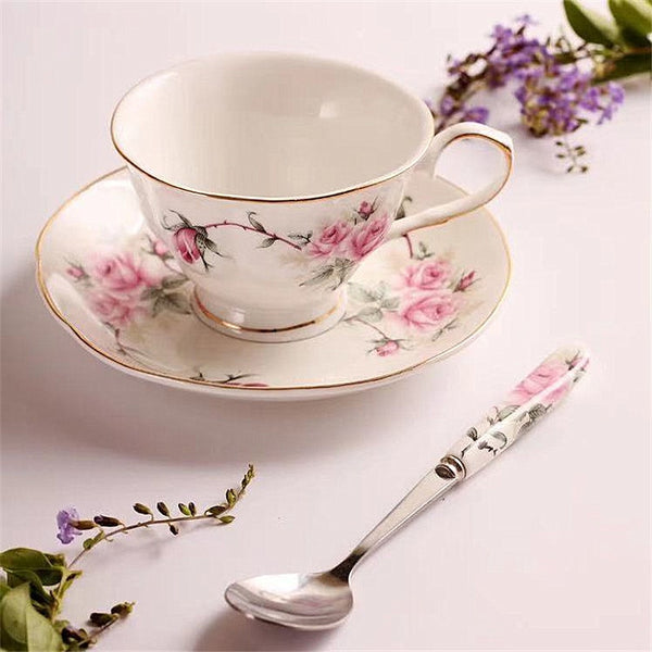 Europe 120ML Noble Bone China Coffee Cup Saucer Spoon Set Luxury