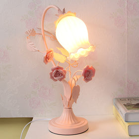 European Creative Pink Flower Table Lamps Cute Princess Pink Girl Warm