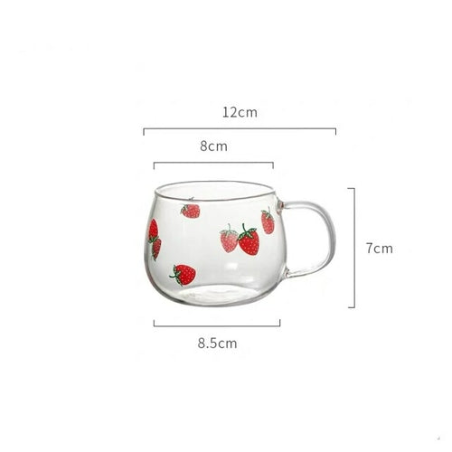 European Heat Resistant Cute Strawberry Glass Milk Tea Cup with Handle