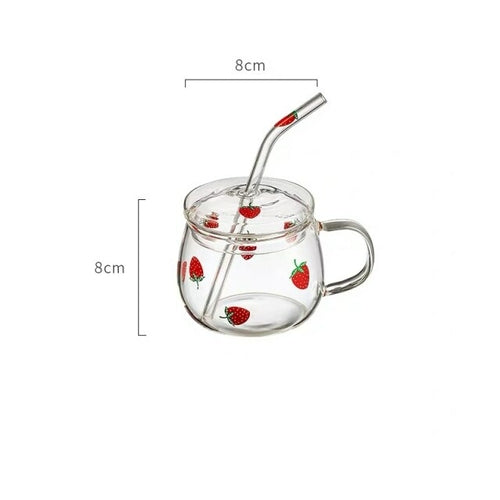 European Heat Resistant Cute Strawberry Glass Milk Tea Cup with Handle