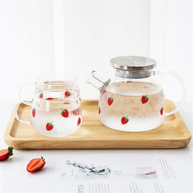 European Heat Resistant Cute Strawberry Glass Milk Tea Cup with Handle