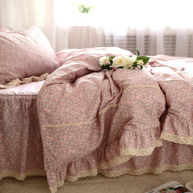 Pastoral Soft Pink Bedding Set Ruffle Duvet Cover