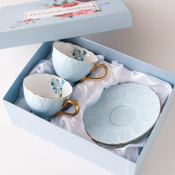 Pretty Floral Baby Blue Tea Cups