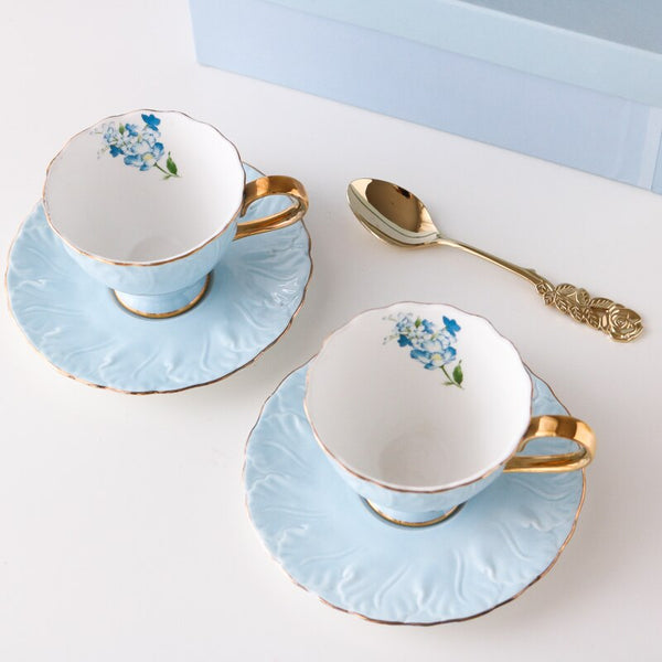 Pretty Floral Baby Blue Tea Cups