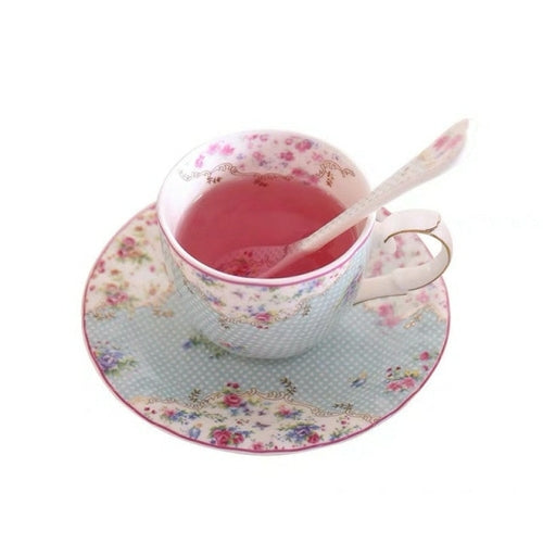 European Style Pastoral Bone China Office Tea Cup with Saucer Set Rose