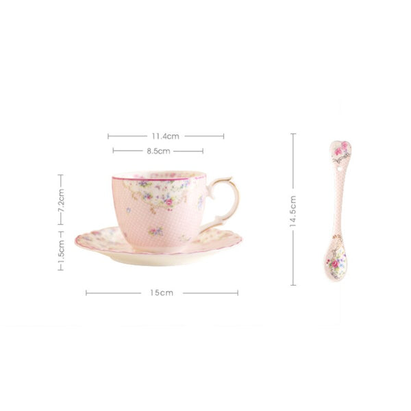 European Style Pastoral Bone China Office Tea Cup with Saucer Set Rose