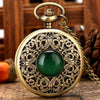 Exquisite Emerald green Stone Bronze Case Quartz Pocket Watch Simple