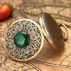 Exquisite Emerald green Stone Bronze Case Quartz Pocket Watch Simple