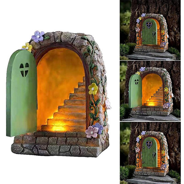 Fairy Door Solar Light LED Elf Steps Stone Door Night Light Secret