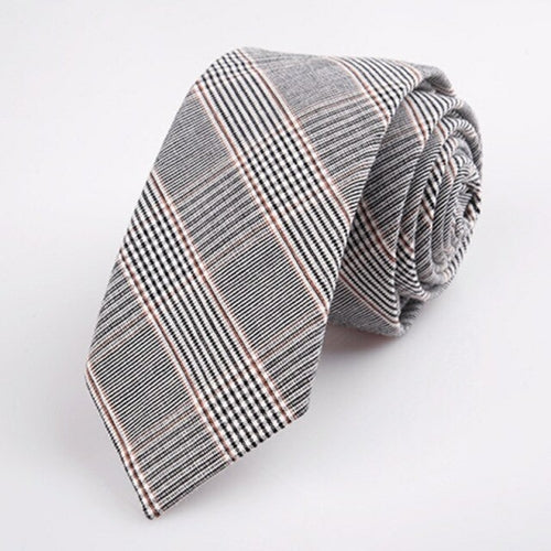 Fashion 6cm Skinny Cotton Tie Black Grey Plaid Striped Solid Slim