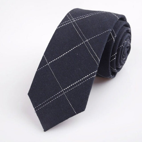 Fashion 6cm Skinny Cotton Tie Black Grey Plaid Striped Solid Slim