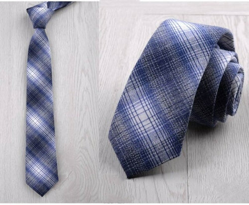 Fashion 6cm Skinny Cotton Tie Black Grey Plaid Striped Solid Slim