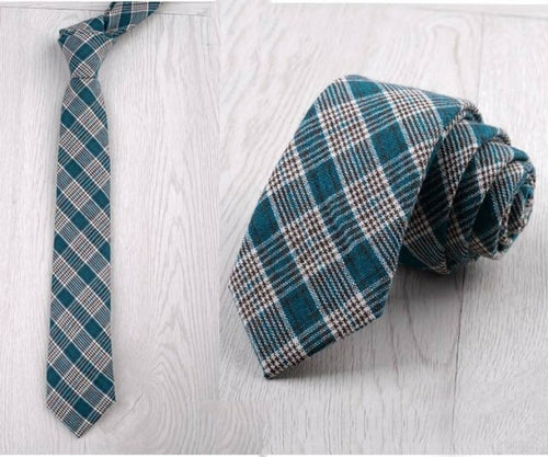 Fashion 6cm Skinny Cotton Tie Black Grey Plaid Striped Solid Slim