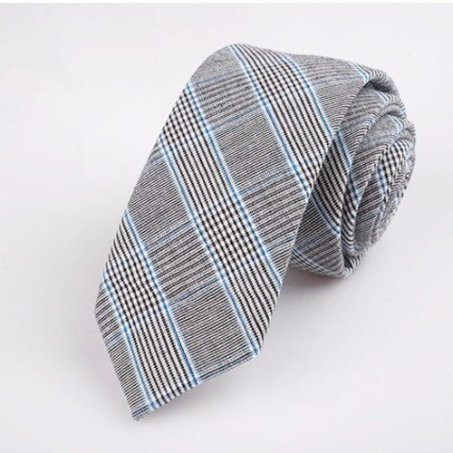 Fashion 6cm Skinny Cotton Tie Black Grey Plaid Striped Solid Slim