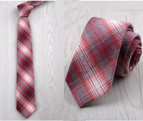 Fashion 6cm Skinny Cotton Tie Black Grey Plaid Striped Solid Slim