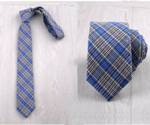 Fashion 6cm Skinny Cotton Tie Black Grey Plaid Striped Solid Slim