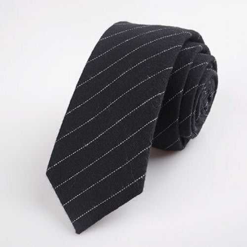 Fashion 6cm Skinny Cotton Tie Black Grey Plaid Striped Solid Slim