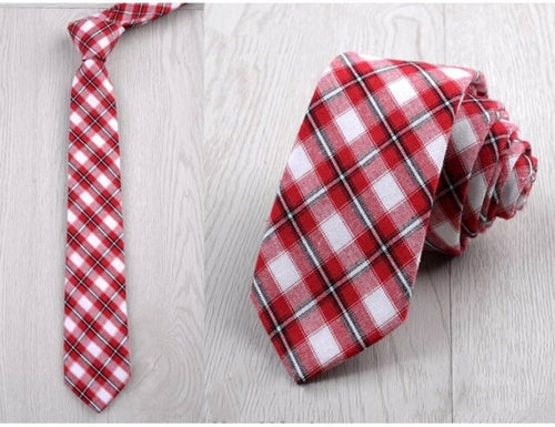 Fashion 6cm Skinny Cotton Tie Black Grey Plaid Striped Solid Slim