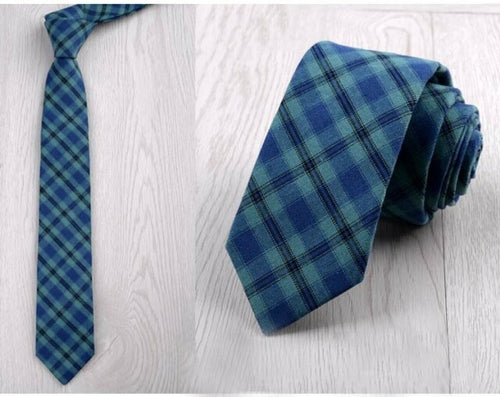 Fashion 6cm Skinny Cotton Tie Black Grey Plaid Striped Solid Slim