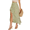 Fashion Floral Skirt Women Summer High Waist Split Beach Casual Midi