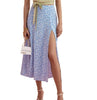 Fashion Floral Skirt Women Summer High Waist Split Beach Casual Midi