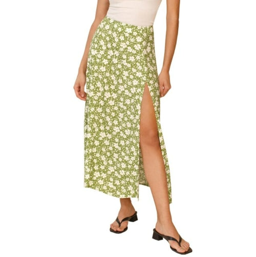 Fashion Floral Skirt Women Summer High Waist Split Beach Casual Midi