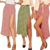 Fashion Floral Skirt Women Summer High Waist Split Beach Casual Midi