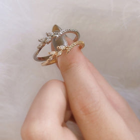 Flowers Ring Rose Gold Silver Color Zirconia