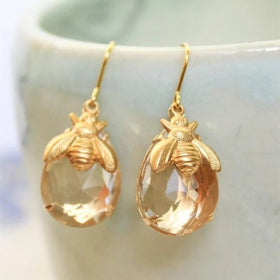 Fashion Honey Bee Earrings Bumblebee Drop Earrings for Women Crystal