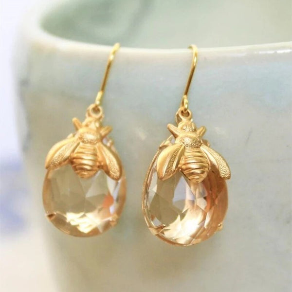 Fashion Honey Bee Earrings Bumblebee Drop Earrings for Women Crystal