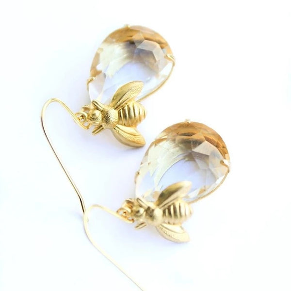 Fashion Honey Bee Earrings Bumblebee Drop Earrings for Women Crystal