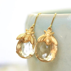 Fashion Honey Bee Earrings Bumblebee Drop Earrings for Women Crystal