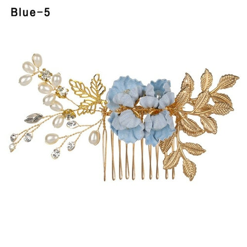 Fashion Luxury  Blue Flower Hair Combs Headdress Prom Bridal Wedding