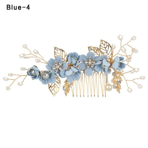 Fashion Luxury  Blue Flower Hair Combs Headdress Prom Bridal Wedding