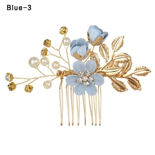 Fashion Luxury  Blue Flower Hair Combs Headdress Prom Bridal Wedding