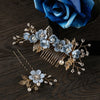 Fashion Luxury  Blue Flower Hair Combs Headdress Prom Bridal Wedding