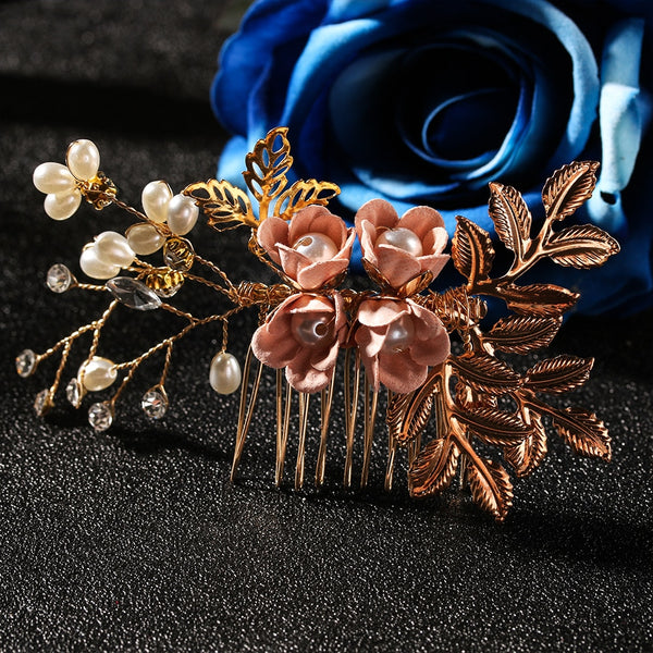 Fashion Luxury  Blue Flower Hair Combs Headdress Prom Bridal Wedding