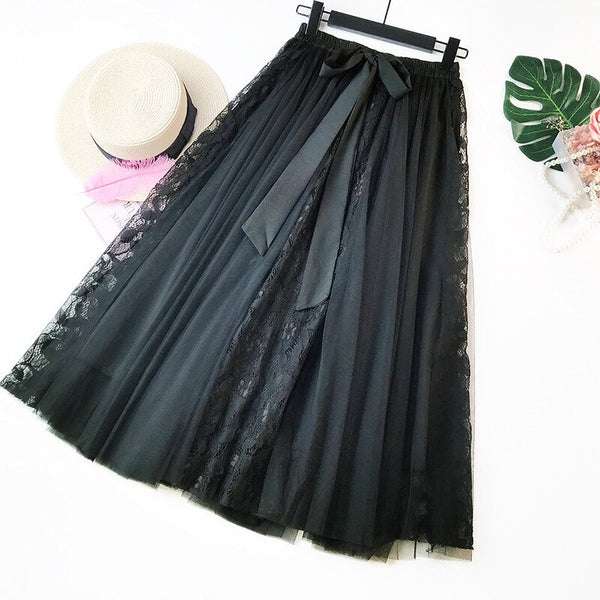 Fashion Tutu Tulle Skirt Women Long Maxi Skirt Korean Cute Bow High