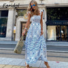 Foridol Blue Floral Print Summer Beach Dress Women Casual Holiday