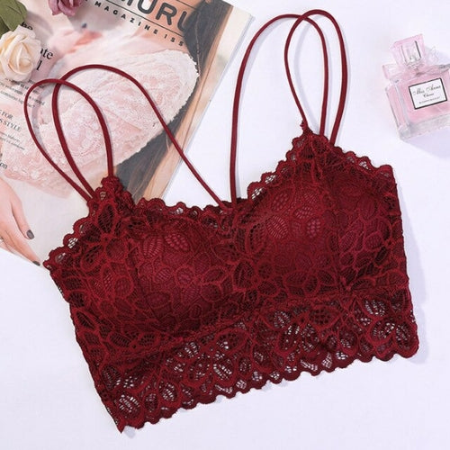 French Style Lace Bra Strappy Plunge V Neck Full Lace Cups Cross