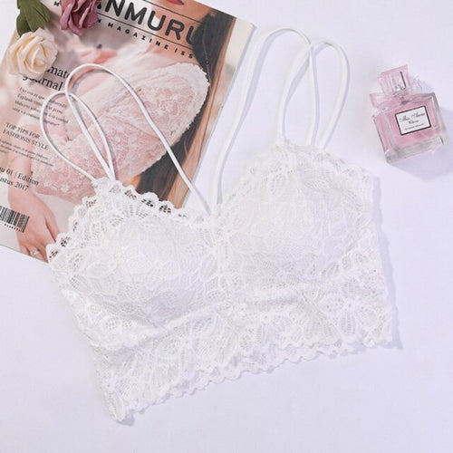 French Style Lace Bra Strappy Plunge V Neck Full Lace Cups Cross