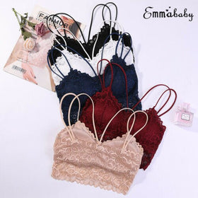 French Style Lace Bra Strappy Plunge V Neck Full Lace Cups Cross