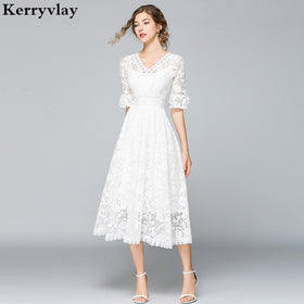 French Summer Princess White Lace Dress Vestidos Casual Mujer 2021