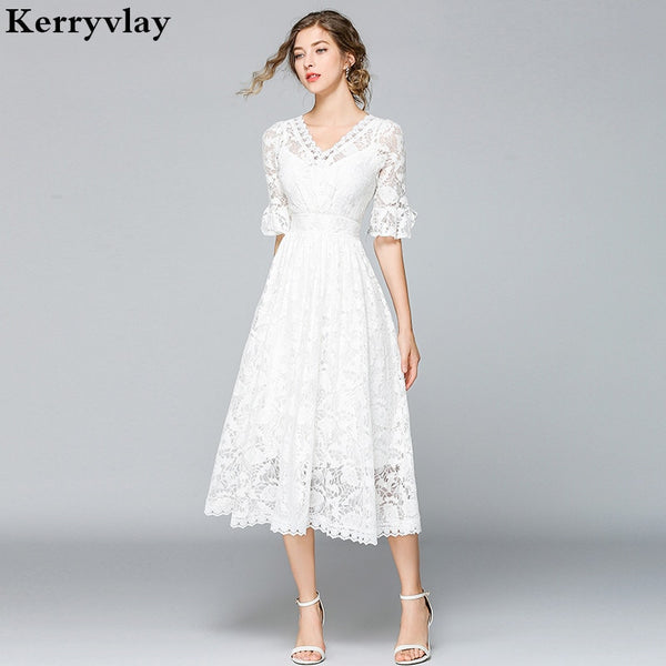 French Summer Princess White Lace Dress Vestidos Casual Mujer 2021