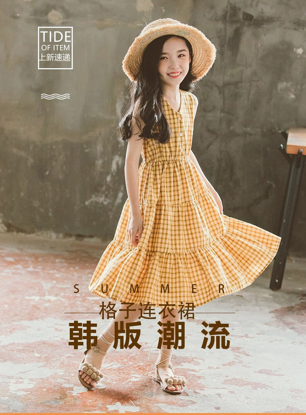 Plaid Pattern Yellow Dress