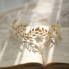 Gold Leaf Bridal Crown Hairband Porcelain Flower Wedding Tiara