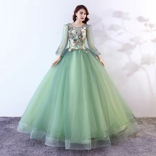 Green Quinceanera Dress Elegant V neck Party Prom Ball Gown Sleeveless