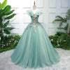 Green Quinceanera Dress Elegant V neck Party Prom Ball Gown Sleeveless