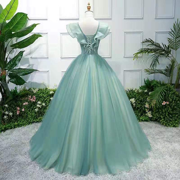 Green Quinceanera Dress Elegant V neck Party Prom Ball Gown Sleeveless